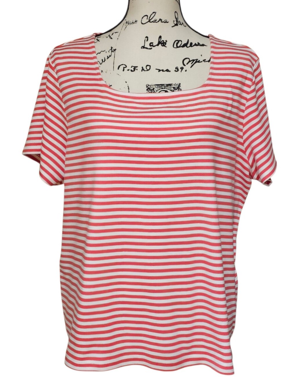 Pacer Coral & White Striped Scoop Neck Tee